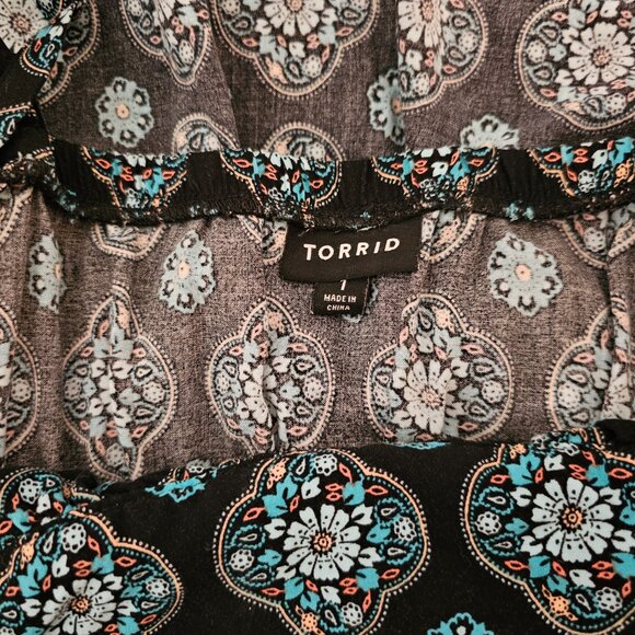 #194 Torrid size 1 mandala floral black teal sun dress 16/18 - Picture 6 of 9